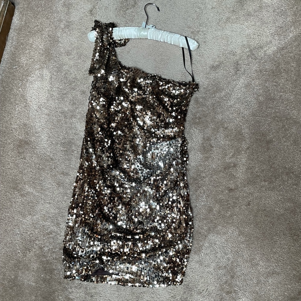 Windsor Store One Shoulder Bronze Sequin Dress